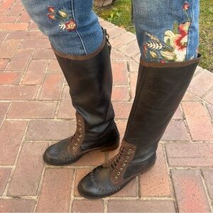 Anthropologie Schuler & Sons Whipstitched Knee High Riding Boots Black Leather 9
